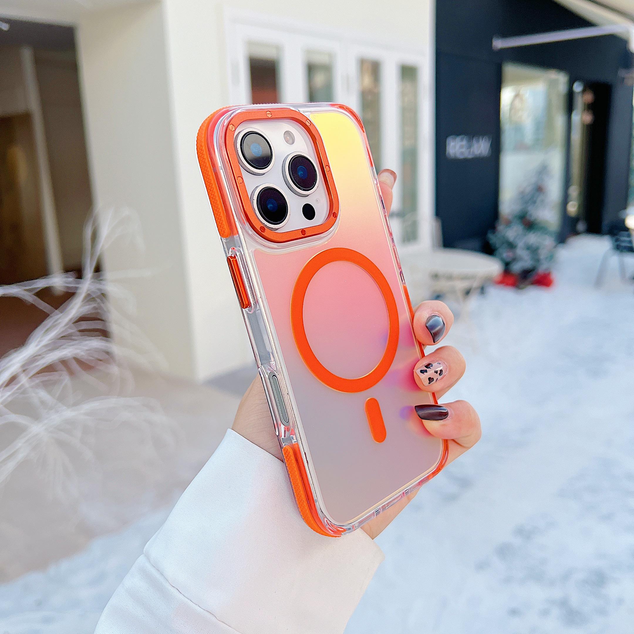 

Для iPhone 16 Pro Чехол Совместимый с MagSafe Меняющий цвет ТПУ Акриловая Задняя Крышка Телефона Orange