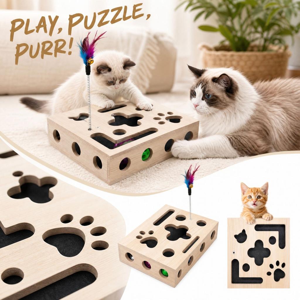 Wood Maze Toy - Fun Interactive Puzzle for Cats and
