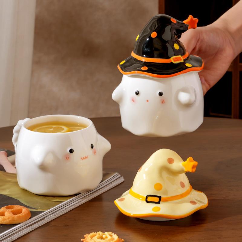 Creative Cartoon Ceramic Cup With Lid, High-Value Wind Couple Water Cup Gift Box, High-Sense Souvenir Gift