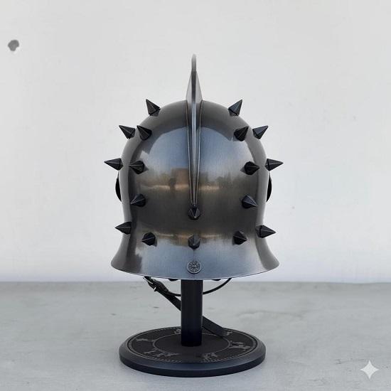 Roman Gladiator Helmet Black Handmade Steel Warrior Armor, Wearable Medieval Cosplay Helmet for Reenactment, LARP  Display