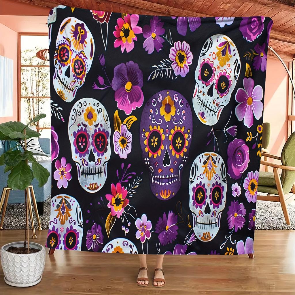 Sugar Skulls and Flowers Ultra-Soft Cozy Blanket - Perfect for Winter, Ideal Gift for Art and Culture Enthusiasts,Brings Comfort