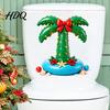 Durable PVC Holiday Stickers Christmas Toilet Lid Decal Tropical Coconut Tree Bathroom Stickers Island Easy Apply Decals Style Restroom Mural