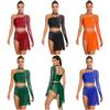 Women's Latin Dance Costume S-XXL: Asymmetrical Halter Top with Single Sleeve & Stappy Back + Rhinestone Mesh Hem Shorts