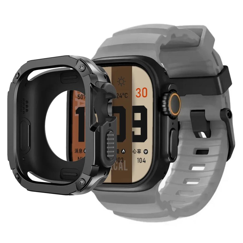 Band+Case for Apple Watch Ultra 2 49mm 44 45 46mm Sport Silicone Strap TPU+PC Cover iWatch Series10/8/7/SE/6/5 Protector Bumper