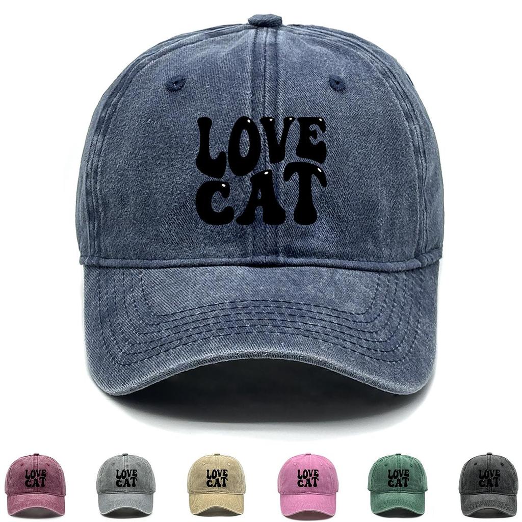 LOVE CAT" Print Snapback Baseball Hat, Animal Dad Hat Sporting Non-Stretch Fabric Lightweight Adjustable Buckle Adjustable Baseball Cap