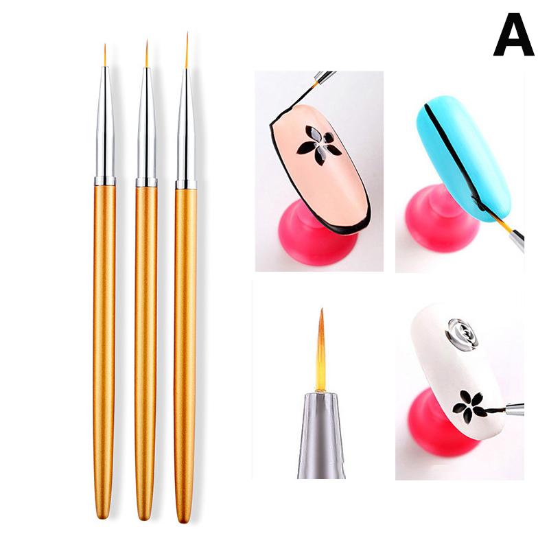 3Pcs Nail Art Liner Brushes French Stripe 3D Tips Line Stripes Diy Drawing Pen Uv Gel Brushes Painting Manicure Nail Tool Sets