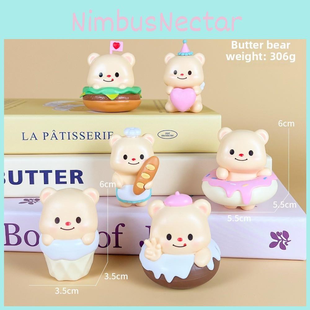 Butter Cute Bear Donut Burger Swing Food Series Model Ornament Set Decor Desktop
