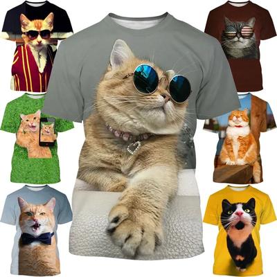 Summer New Cool Pet Cat 3D Printing Funny Cat Cool Round Neck T-shirt Women's And Women's Short-sleeved Summer Street Fashion Top