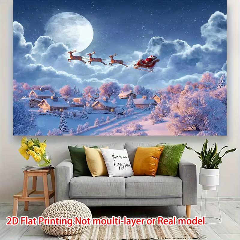 2D Winter Wonderland Christmas Backdrop Santa Sleigh & Reindeer Background