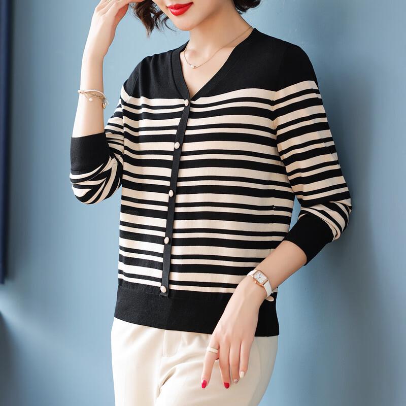 Qianlian Women's V-Neck Knit Long Sleeve Sweater