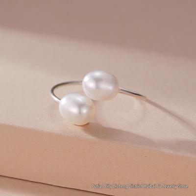 Hui Baifu S925 Sterling Silber Perlenring - Eleganter Damen Elastischer Band Schmuck Geschenk