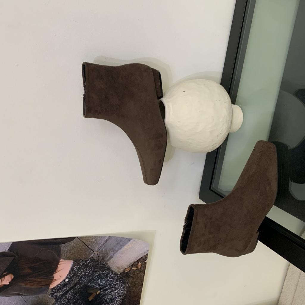 2025 New Suede Low Tube Side Zipper Thick Heel Martin Fashion Women's Short Boots