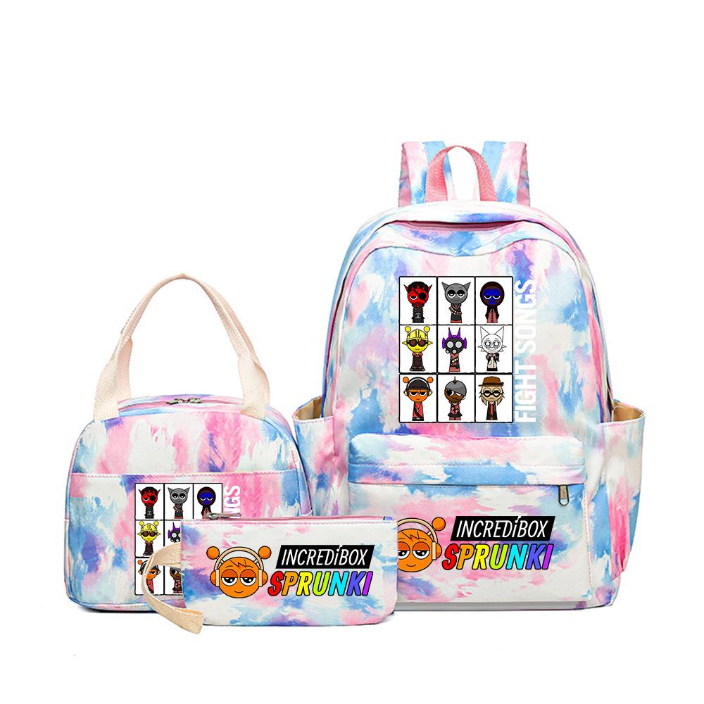 Rhythm box teen schoolbag sprunki cartoon print backpack pencil bag three-piece children's schoolbag 4