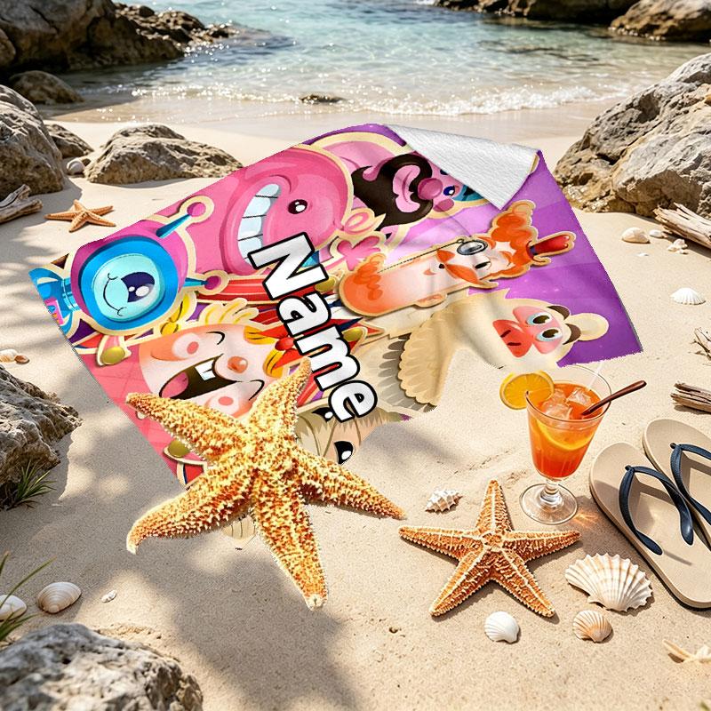 Custom Name Personalized Candy Crush Saga Print Beach Towel, for Trip Camping Beach Party Home Decor, Birthday Gift for Family & Friends