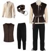 4 Pcs Men's Halloween Renaissance Costume Set Medieval Vest Shirt Ankle Banded Pants Viking Belt Armband Pouch