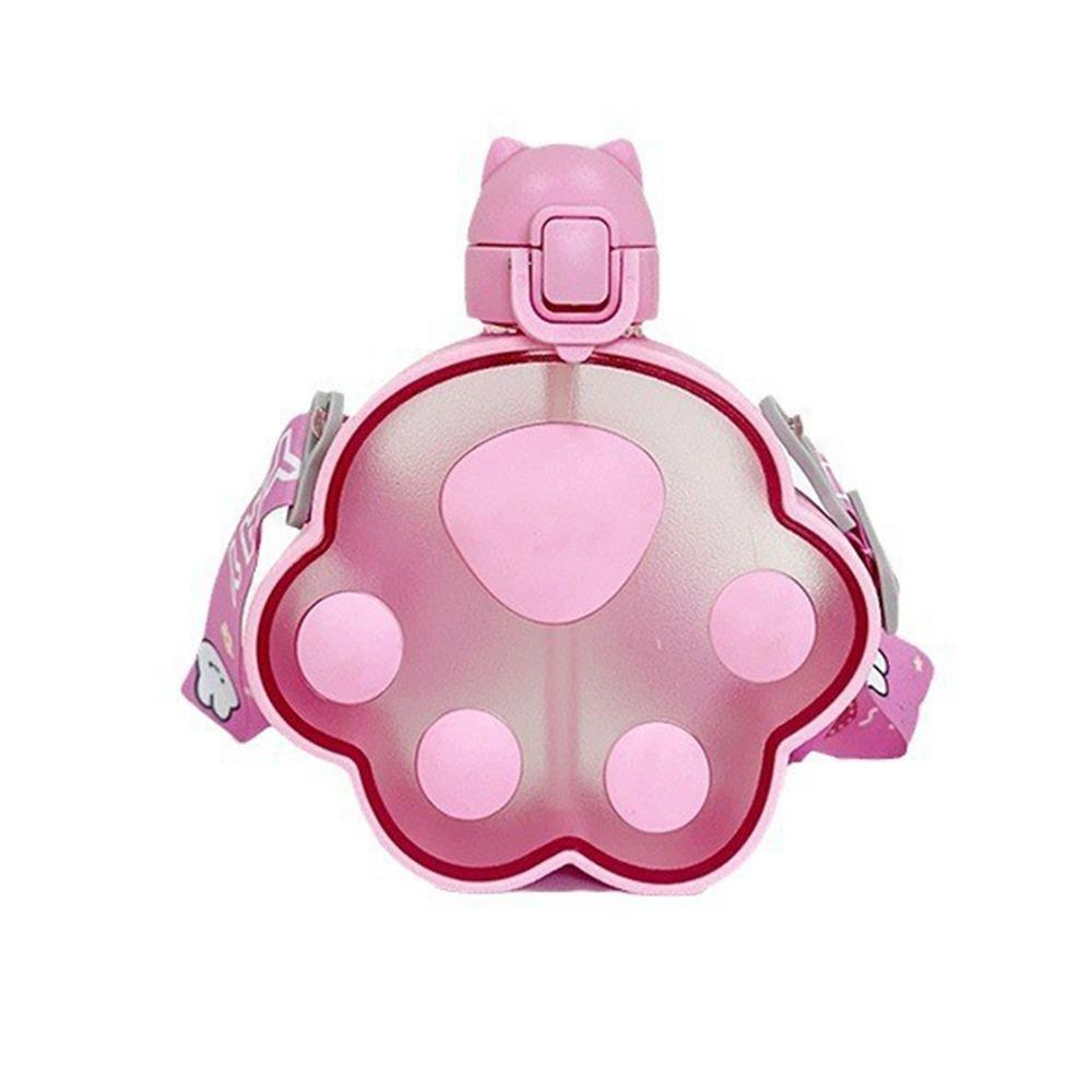 

Creative Cat Paw Water Bottle Cartoon Portable Kettle Convenient Plastic Straw Cup Sports розовый