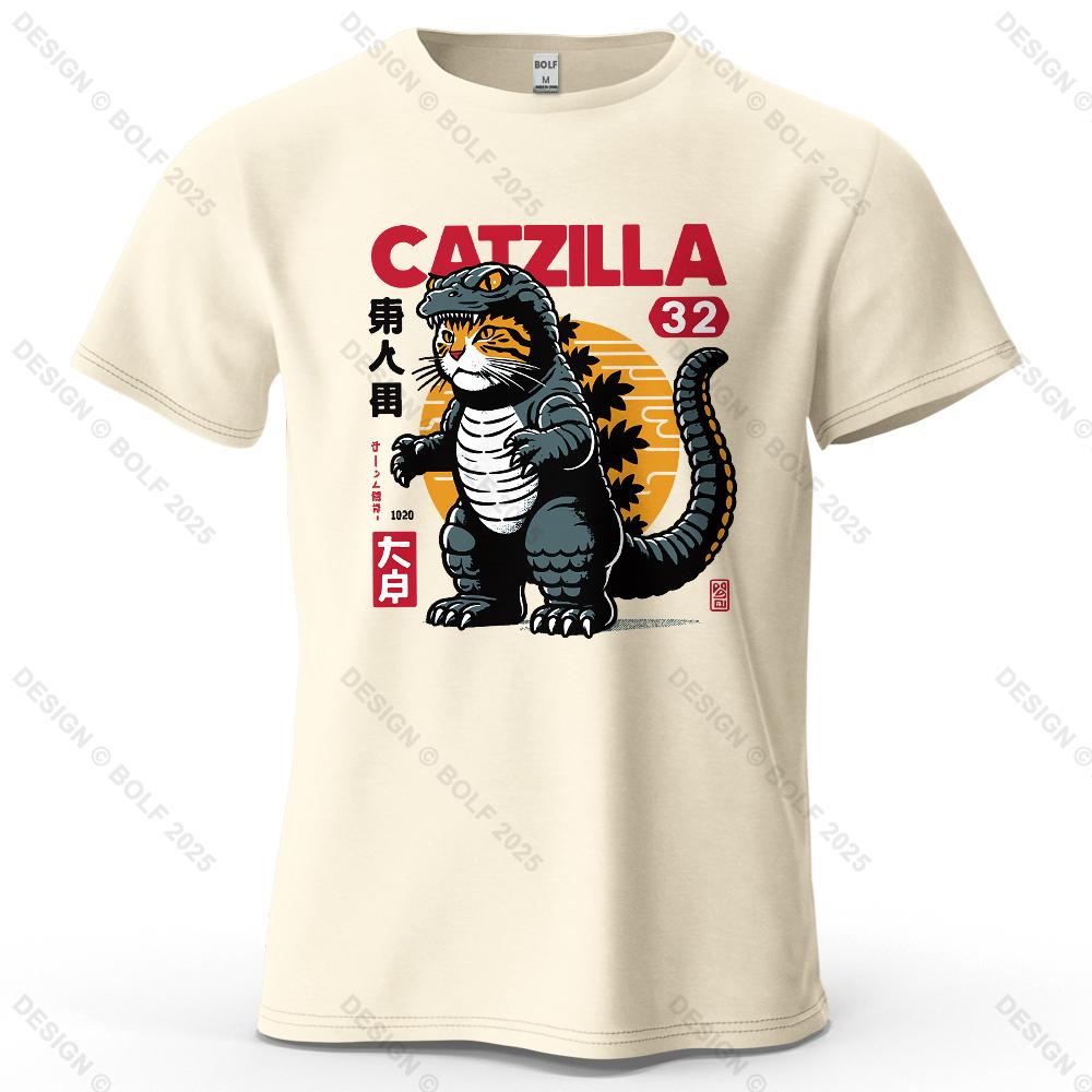 Catzilla Creative Printed Unisexs Tshirt 100 Cotton Oversized Playful Graphic Tees For Unisex Tops Tees Streetwear