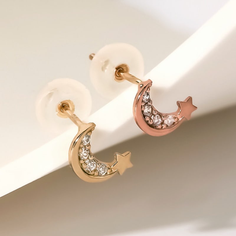 JEWNEL 14K rosegold Moon Star Cubic Piercing Earrings