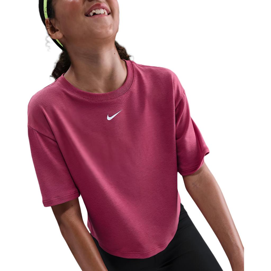 Nike Logo Round Neck Loose Short Sleeve T-Shirt Kids Tops Beetroot FZ5602-634