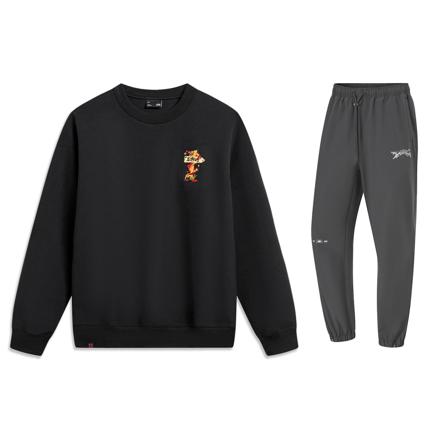 

Li Ning Пуловер с длинным рукавом, круглым вырезом, дышащий, прохладный спортивный костюм, мужской спортивный костюм AWDU051-2+AYKU065-4 M