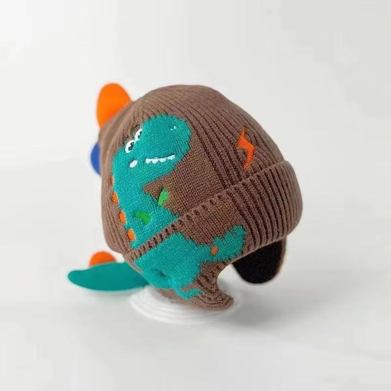 Baby Winter Hat Cartoon Dinosaur Warm Knitted Beanie Earmuffs Cap Kids Boys Girls Outdoor Ear Protection Cap