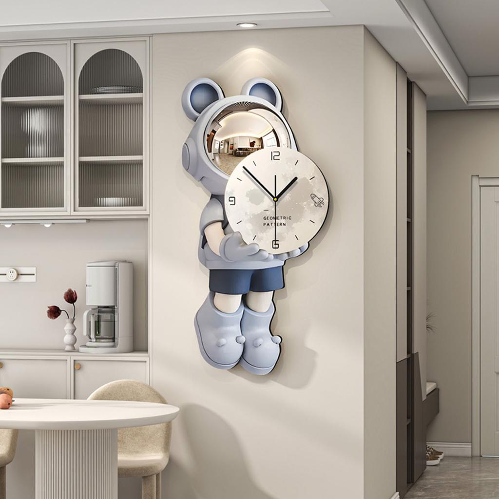 Wall Clock Modern Minimalist Cartoon Astronaut Quiet Wall Hanging Clock for Living Room Dining Room Doorway