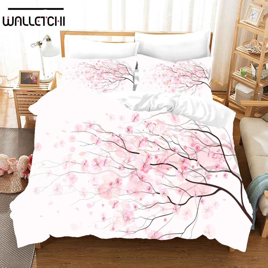 3D Printed Japanese Sakura Bedding Set Down Quilt Cover With Pillowcase Double SIngle King