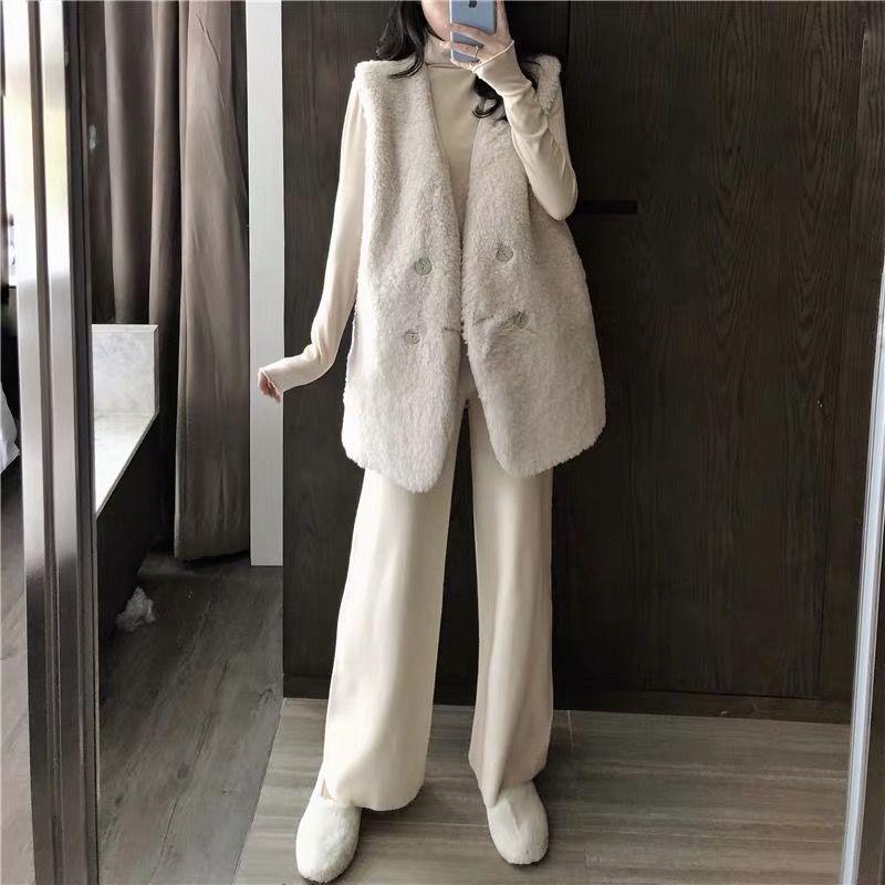 Autumn and winter new vest jacket Korean version imitation lamb wool vest medium and long loose fur integrated vest women