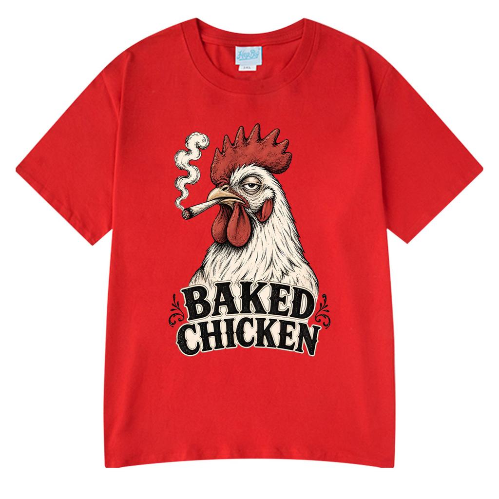 Baked Chicken Smoking Funny Meme Graphic T Shirts Unisex Unisex Cotton Tee Tops Fashion Oversized Short Sleeve Tshirt Streetwears