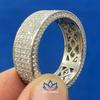KNC Jewels Round Cut Moissanite Eternity Wide Wedding Mens Womens Band 925 Sterling Silver