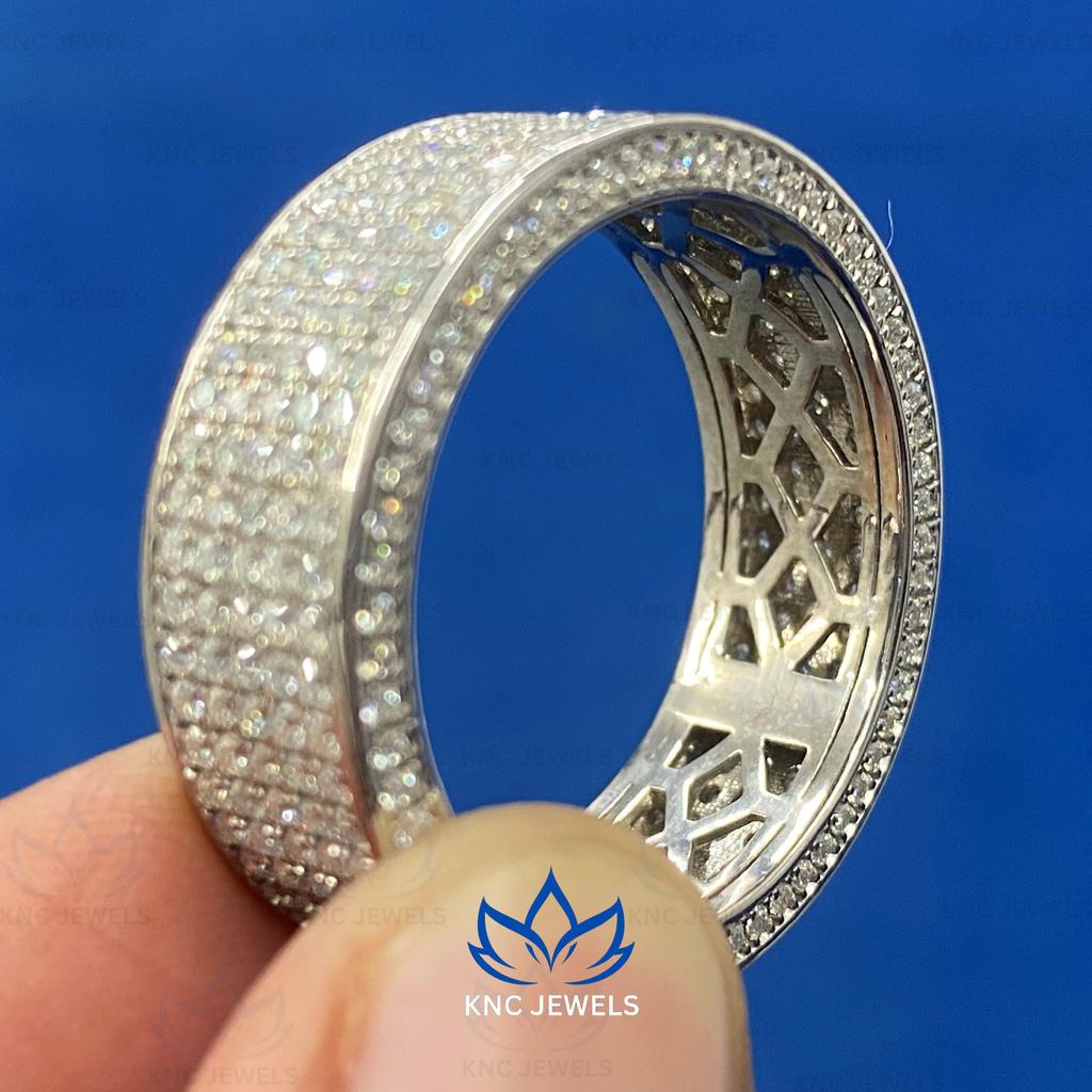 KNC Jewels Round Cut Moissanite Eternity Wide Wedding Mens Womens Band 925 Sterling Silver