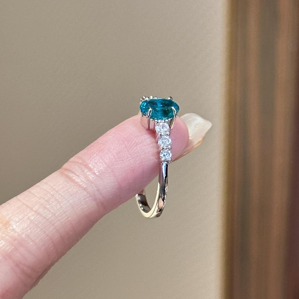 Para Green Ice Flower Cut Ice Zircon Marriage Proposal Open Ring Female, Fashion Temperament Simple Wedding Ring Ring