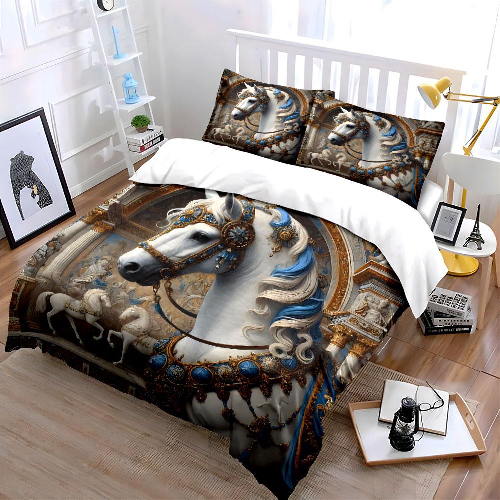 Majestic White Horse Design Bedding Duvet Cover Set  (1*Duvet Cover 2*Pillowcases, Without Duvet Insert)