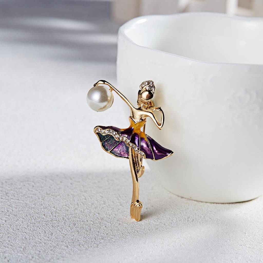 Broches de Gymnastique Colorées Émaillées pour Filles Femmes Hommes, Broches Exquises de Danseuse avec Bille Imitation Perle, Bijoux