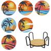 6PCS DIY Diamond Painting Coaster Sunset Beach Rhinestones Mandala Drink Cup Cushion Non-slip Table Insulation Pad Home Decor
