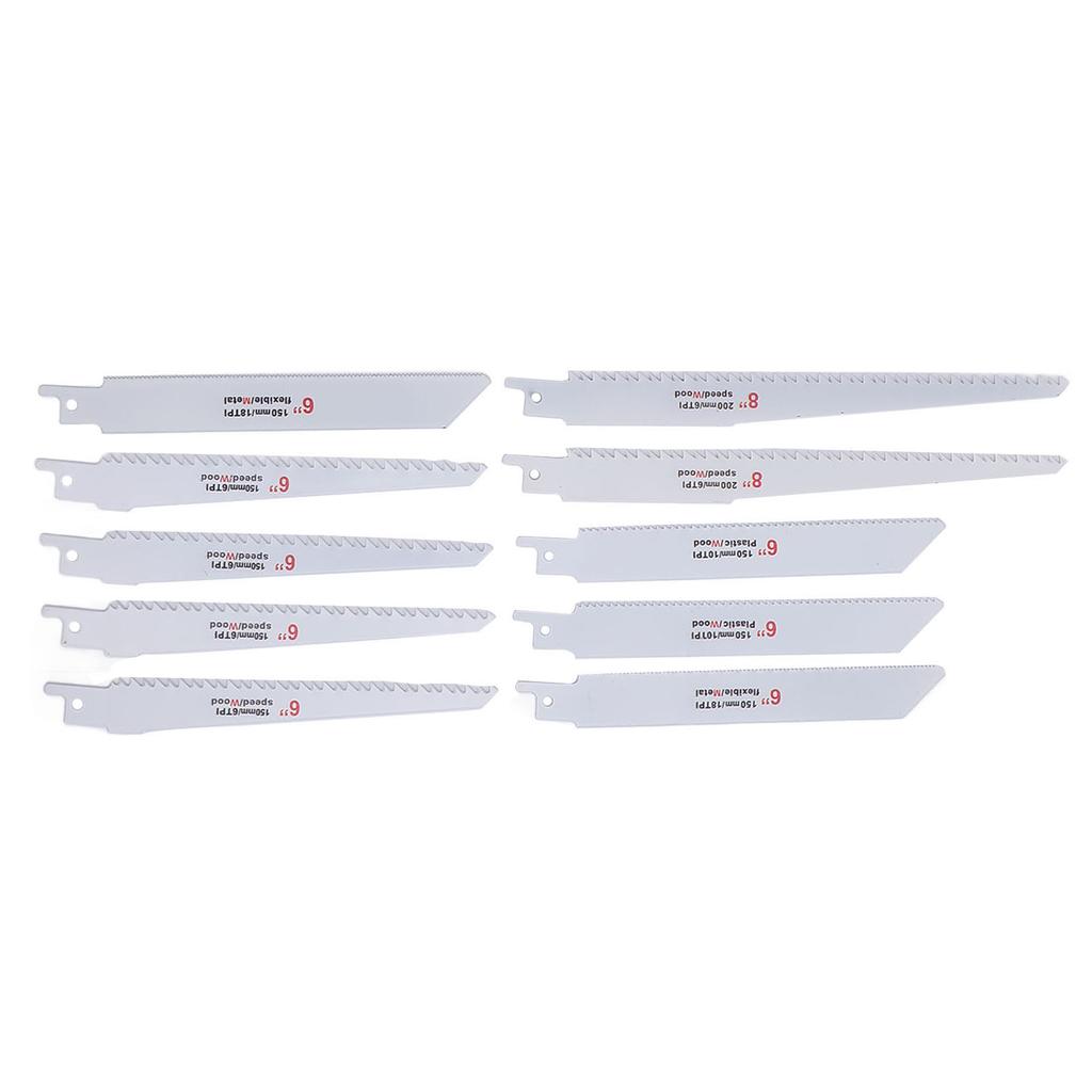 10 sztuk Brzeszczotów do Piły Szablowej Zestaw Asortymentowy Brzeszczotów do Piły Wyrzynarki do Cięcia Drewna Przycinania Metalu 6TPI