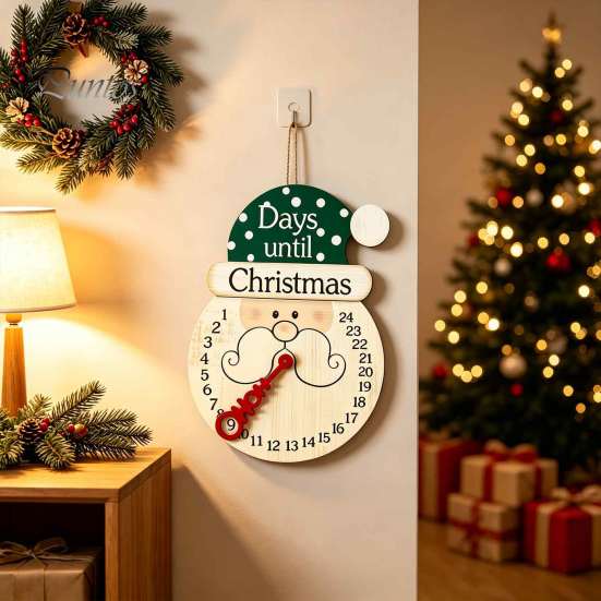 Christmas Atmosphere Ornament Countdown Calendar, Reusable Days Until Door Hanging Sign, Home Indoor Xmas Vintage Round Wreath Hanger for Holiday Wall