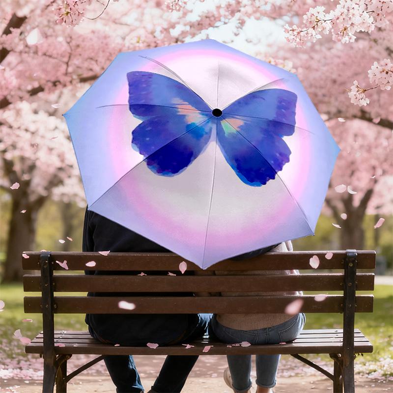 1pc Butterfly Rainbow Automatic Folding Umbrella 8 Rib Iron Frame,  Suitable for Travel, Daily Use, Birthday, Women & Men Gift c1231038