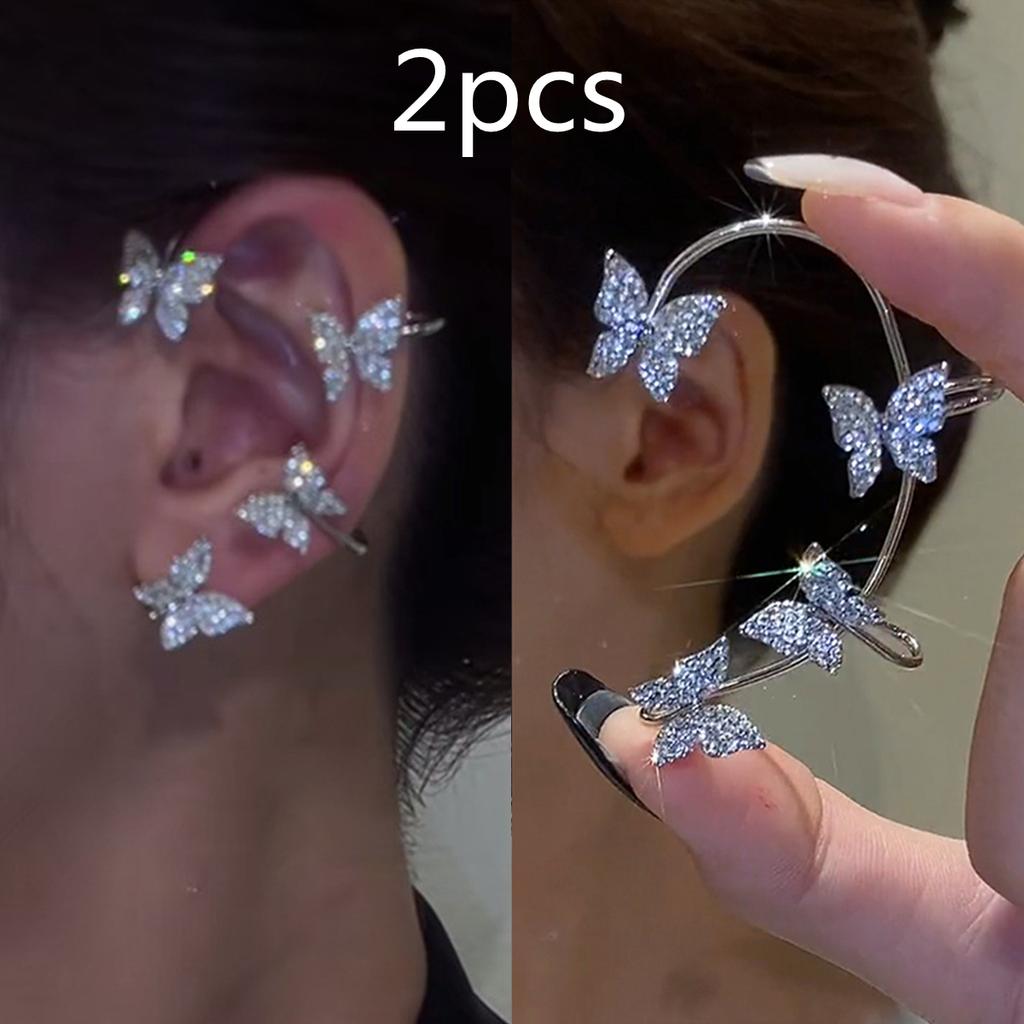 Kpop Shiny Zircon Butterfly Earcuff For Women Without Piercing Earrings 2026 Fashion Ear Clip Earrings Bride Wedding Jewelry
