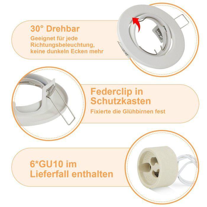 Lot de 6 spots encastrables - NETTLIFE - GU10 - Blanc - Métal - 230V, angle 90°