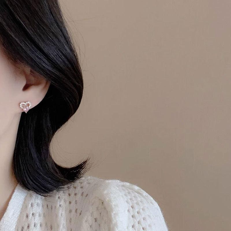 Modă Japoneză și Coreeană Cercei Roz în Formă de Inimă Design de Nișă Cercei Iubire cu Sens Artistic