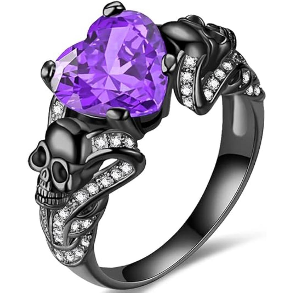 Vintage Gothic Skull Rings Heart Cubic Zirconia Crystal Biker Cocktail Party Rings