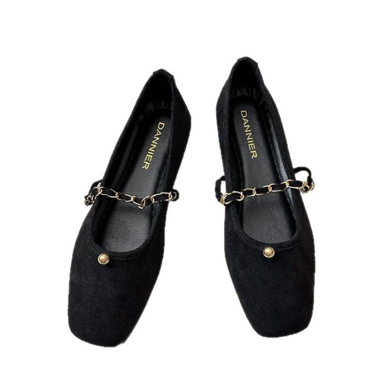 New Retro Single Women's Shoes with A Square Toe and Flat Top