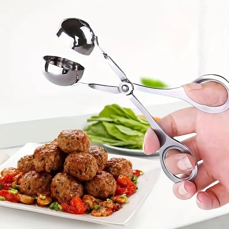 2pc DIY Stainless Steel Meatball Maker Spoon, Non-Stick Fish Ball Squeezer with Long Handle, Versatile Manual Kitchen Tool for Meat and Rice Balls