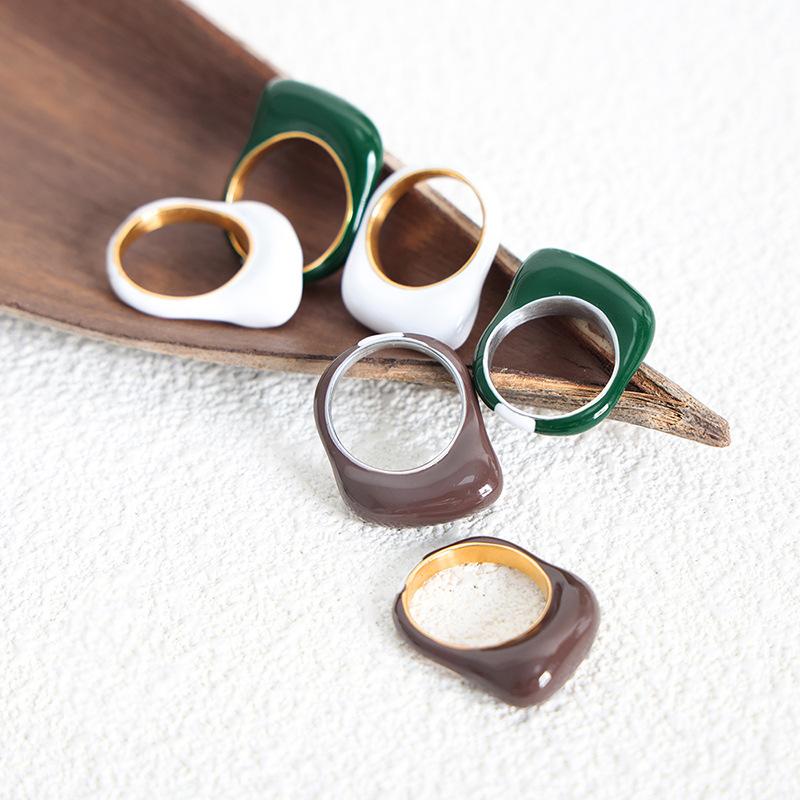 High Quality Stainless Steel Women'S Ring Exquisite Zircon Green White Brown Fashion Girl Gift  Non Fading Wholesale