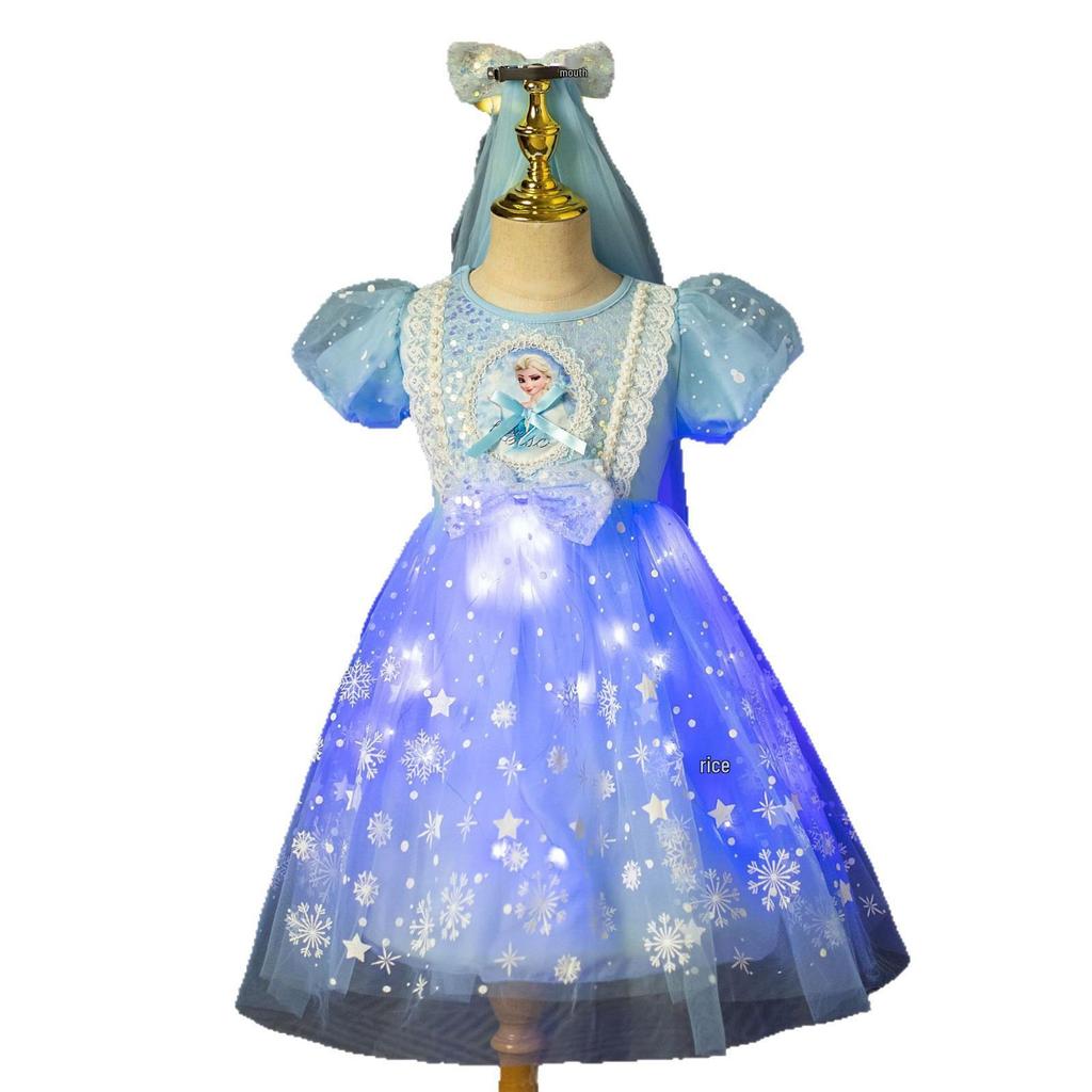 Elsa Princess Dress: Summer Sequin Puff Skirt for Girls