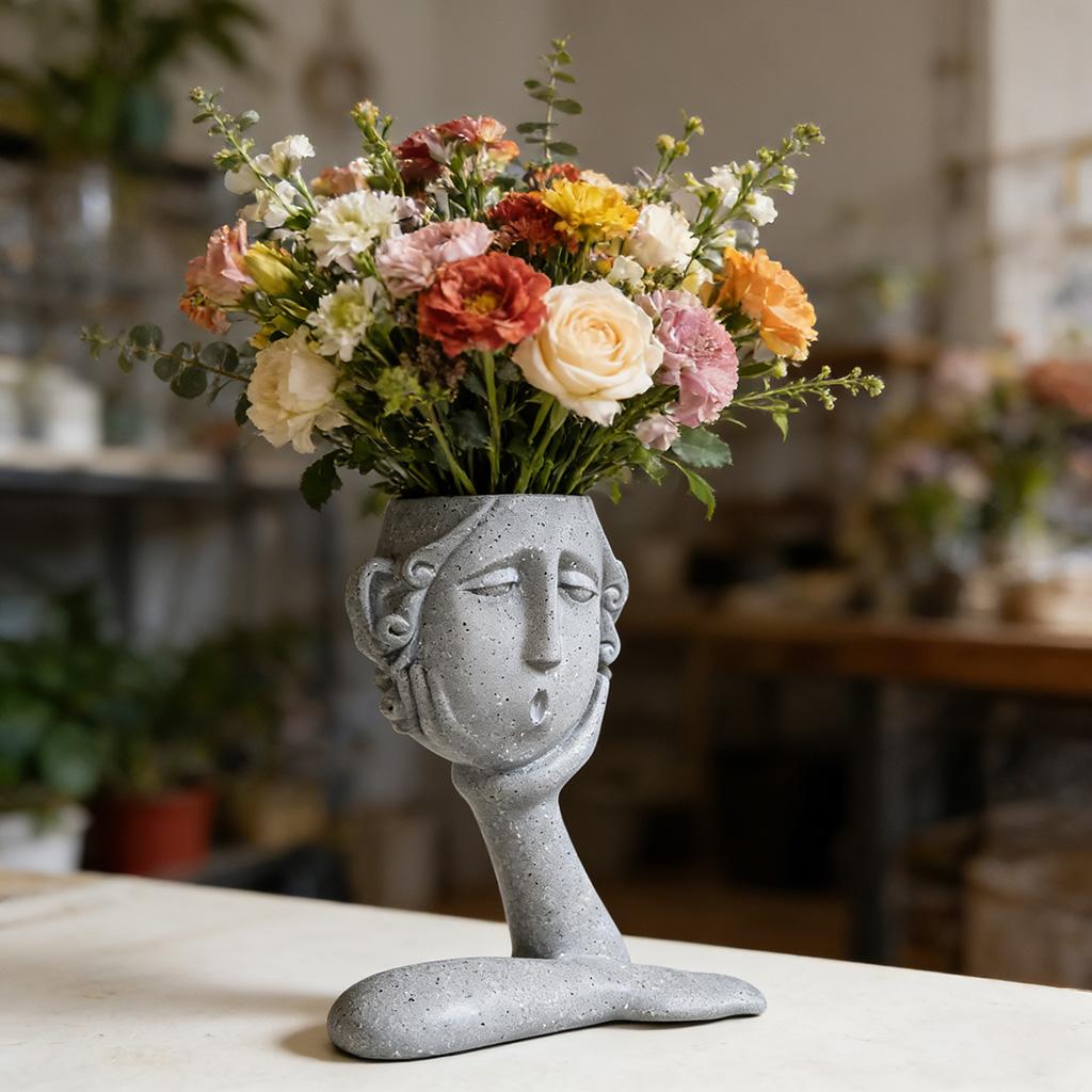 

Pensive Face Girl Figurine Resin Flower Pot, Stylish Chin Support Lady Planter, Aesthetic Sculpture Decor, Home Desktop Garden