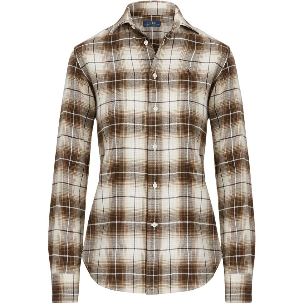 

Polo Ralph Lauren Клетчатая рубашка с вышивкой логотипа Pony с длинным рукавом Женские рубашки Коричневый 211827693-001 XXS