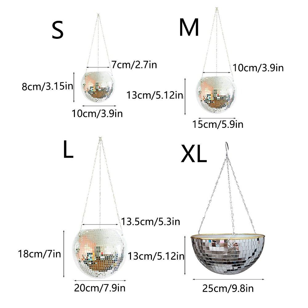 Glass Mirror Disco Ball  Flower Planter Wood Base Plant Hanging Basket  Indoor Plants
