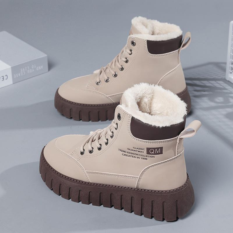 

Флисовые теплые хлопковые туфли 2025 зима новые студенческие холодостойкие зимние сапоги на толстой подошве ботинки Мартин 40